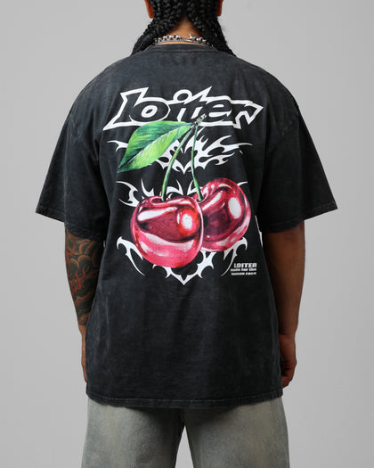 Loiter Cherry Pick Drop T-Shirt Black Acidwash