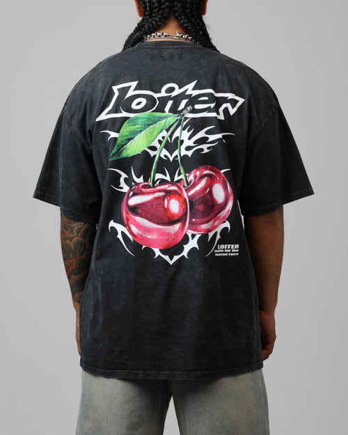 Loiter Cherry Pick Drop T-Shirt Black Acidwash