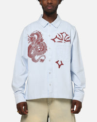 Ed Hardy Euro Button Up Shirt Blue Pinstripe