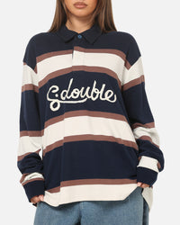 S Double Chain Stitch Long Sleeve Rugby Jersey Navy