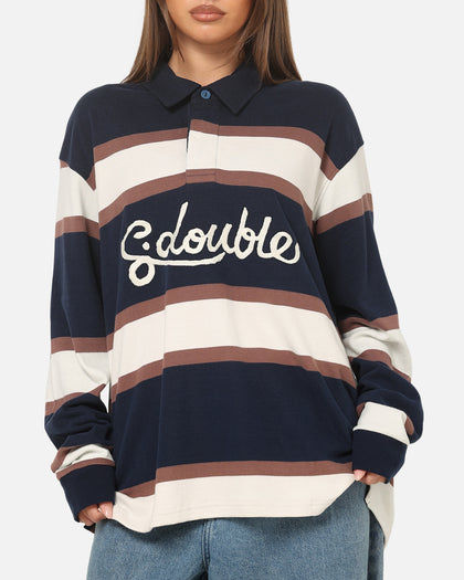 S Double Chain Stitch Long Sleeve Rugby Jersey Navy