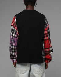 Loiter Script Flannel Long Sleeve T-Shirt Black
