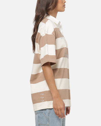 Vouseti Post Game Polo Shirt Latte White Stripe