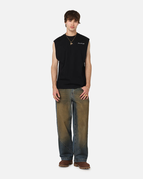 Saint Morta Scription Oversized Muscle T-Shirt Black