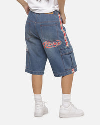 X-Large Oval Baggy Cargo Denim Shorts Indigo Blue
