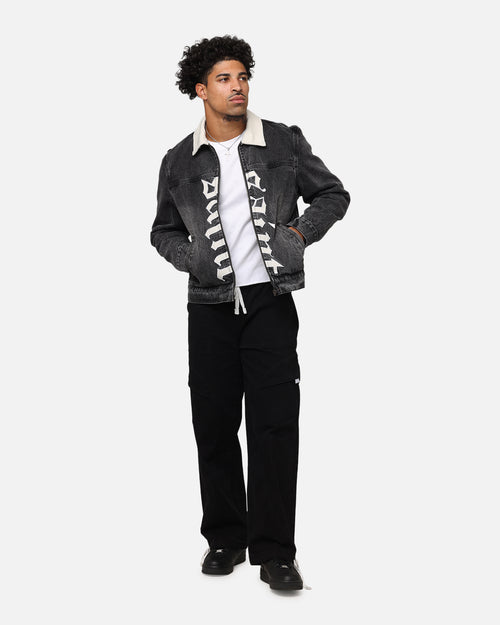 Saint Morta Gothic Distressed Denim Jacket Black Shadow