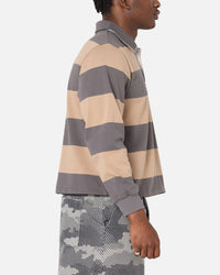 XXIII Rugby Long Sleeve Polo T-Shirt Charcoal/Tan