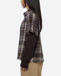 Saint Morta Plaid Layered Long Sleeve Button Up Shirt Brown