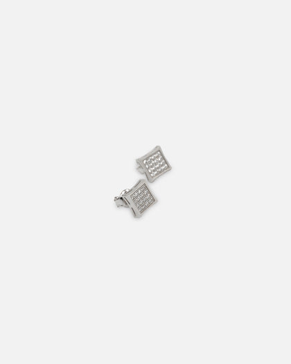 Saint Morta Concave Square Earrings Iced White Gold
