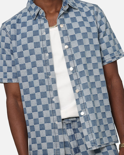 XXIII Checker Board Button Up Shirt Blue