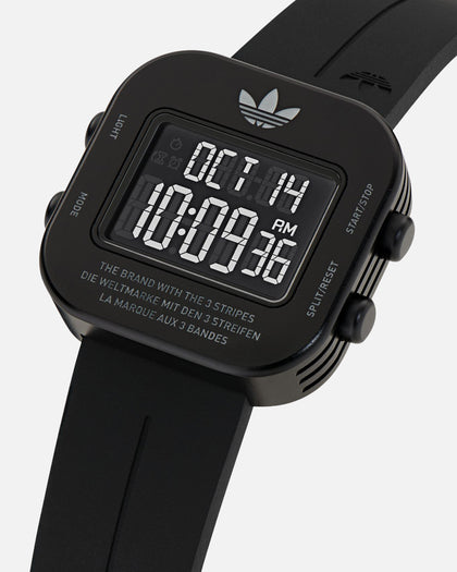 Adidas Black Aluminum Case Dial Black Silicone Strap Watch Black