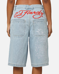Ed Hardy Dragon Jorts Light Blue