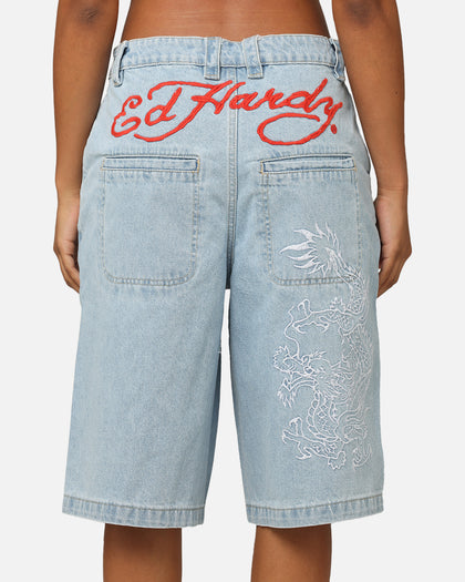 Ed Hardy Dragon Jorts Light Blue