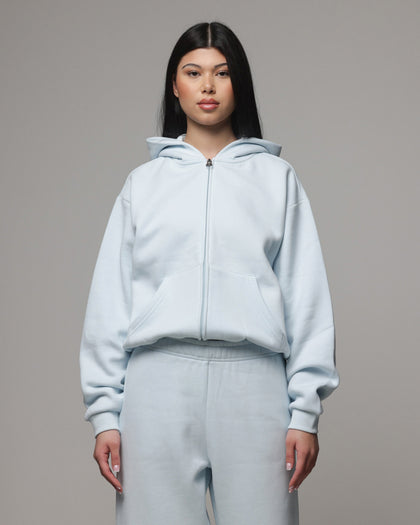 American Thrift Women's Classic Zip Hoodie Light Blue