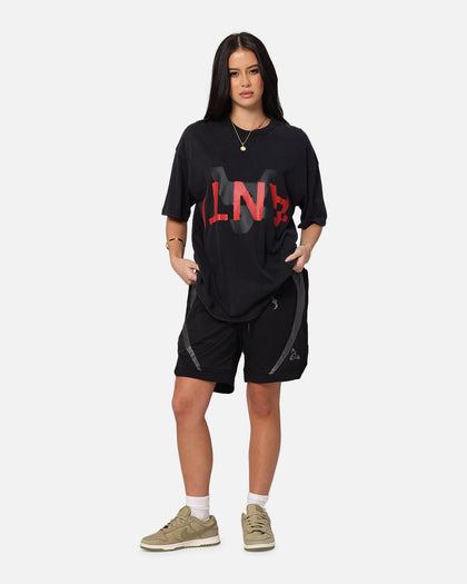 The Anti Order Echo Spray Drop Shoulder T-Shirt Black Acidwash