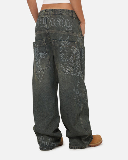 Ed Hardy Ghost Tattoo Ultra Wide Jeans Dirty Denim