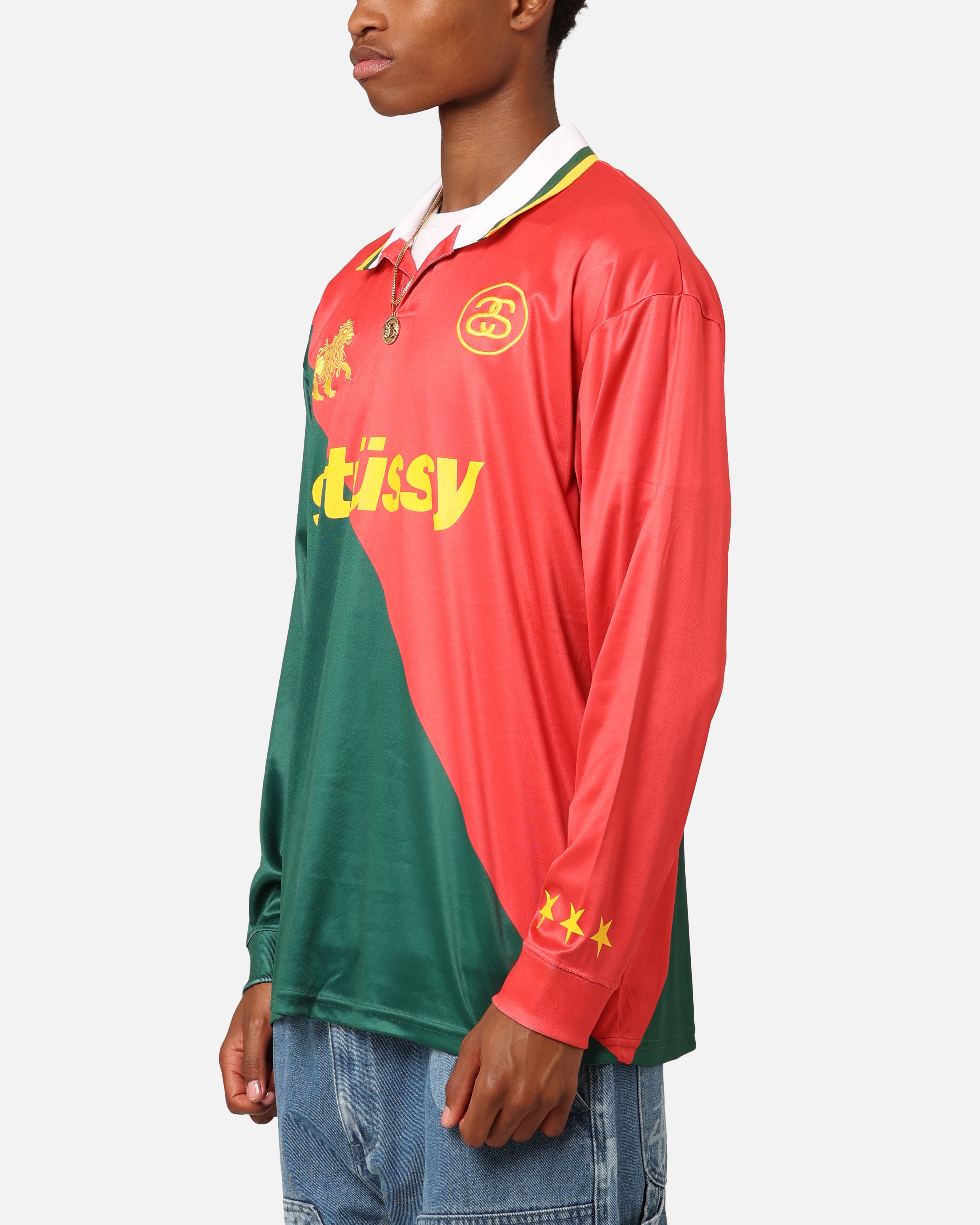 Stüssy Football Polo Long Sleeve T-Shirt Red/Green | Culture Kings NZ
