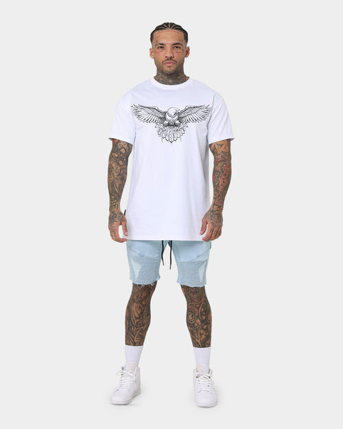 Saint Morta United Distressed Biker Shorts Light Blue