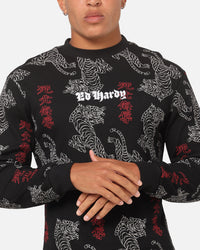 Ed Hardy Tiger Waffle Long Sleeve T-Shirt Black
