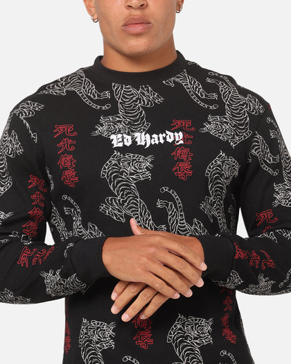 Ed Hardy Tiger Waffle Long Sleeve T-Shirt Black