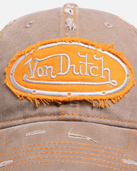 Von Dutch Contrast Distressed Zigzag Strapback Taupe/Orange