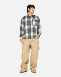 Carre Ombre Zip Up Long Sleeve Shirt Green Plaid