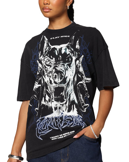 Loiter Dog Pound Vintage T-Shirt Black Acidwash