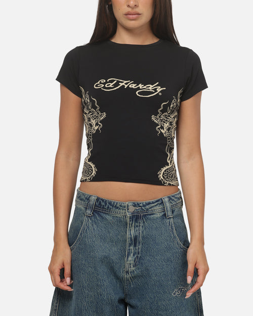 Ed Hardy Women's Side Tattoo Baby T-Shirt Black