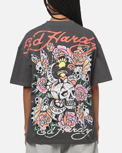 Ed Hardy Floral Skull T-Shirt Charcoal