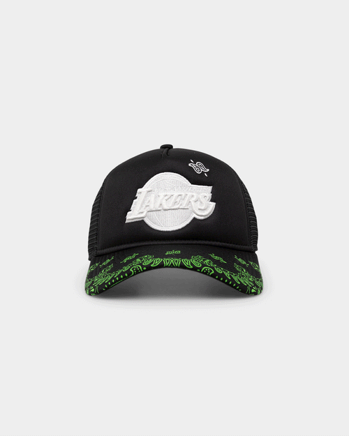 New Era Los Angeles Lakers 'Glow In The Dark' 9FORTY A-Frame Trucker Snapback Black/Neon Green