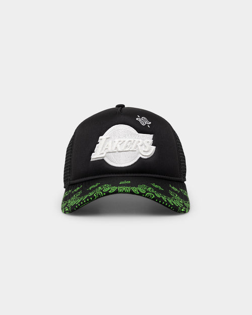 New Era Los Angeles Lakers 'Glow In The Dark' 9FORTY A-Frame Trucker Snapback Black/Neon Green