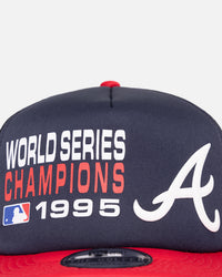 New Era Atlanta Braves Pre-Curved Golfer Trucker Snapback Navy/Scarlet