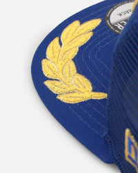 New Era New York Yankees 'Racer Golfer' Pre-Curved Golfer Trucker Snapback Light Royal/Metallic Gold