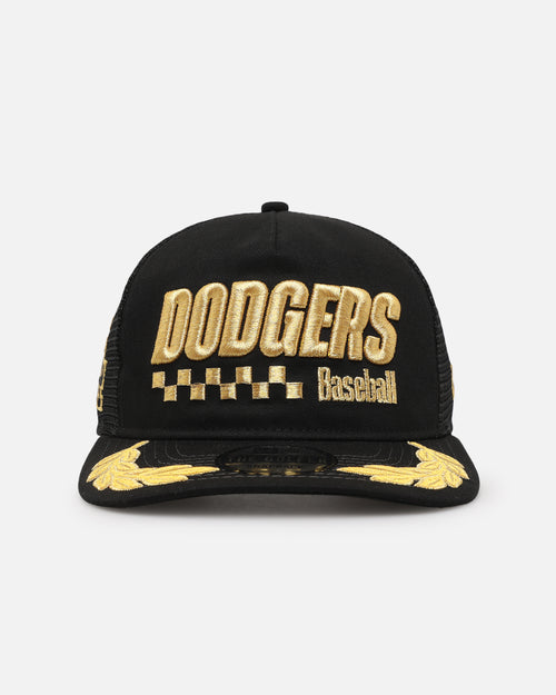 New Era Los Angeles Dodgers 'Podium Collection' Pre-Curved Golfer Trucker Snapback Black/Metallic Gold