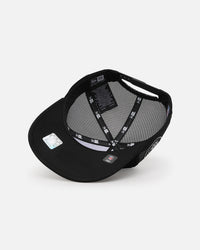 New Era Las Vegas Raiders 'Podium Collection' Pre-Curved Golfer Trucker Snapback Light Royal/Metallic Gold