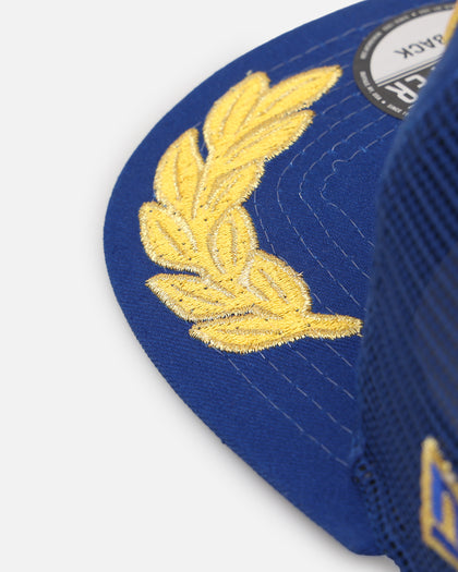 New Era Houston Astros 'Podium Collection' Pre-Curved Golfer Trucker Snapback Light Royal/Metallic Gold