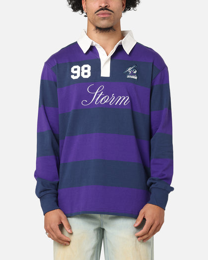 Bleacher Athletic Melbourne Storm NRL Stripe Rugby Polo Shirt Official Team Colour