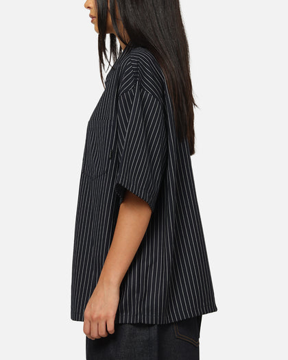 Carre Grid Button Up Shirt Navy Pinstripe