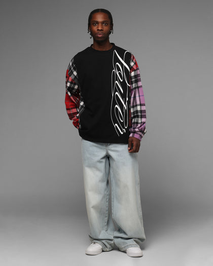 Loiter Script Flannel Long Sleeve T-Shirt Black