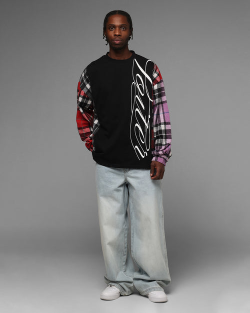 Loiter Script Flannel Long Sleeve T-Shirt Black