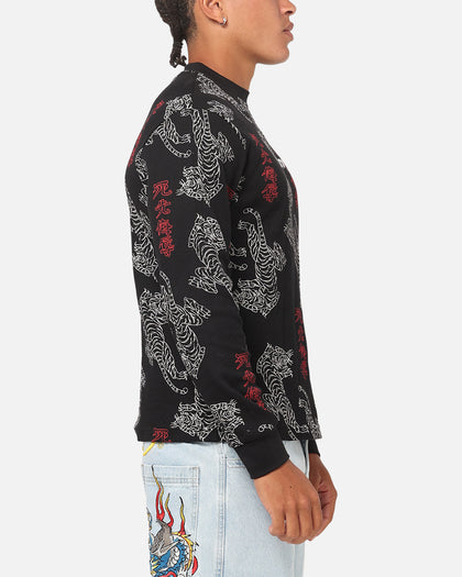Ed Hardy Tiger Waffle Long Sleeve T-Shirt Black