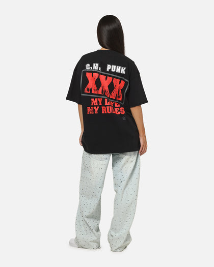 73Studio X WWE CM Punk My Life Rules Vintage T-Shirt Black Acidwash