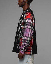 Loiter Script Flannel Long Sleeve T-Shirt Black