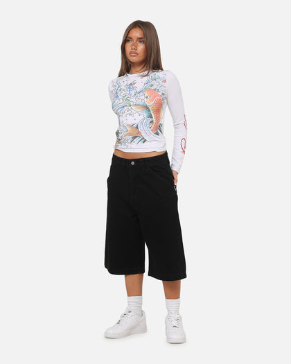 Ed Hardy Dragon Rhinestone Jorts Black