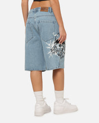 Von Dutch Skull Jean Shorts Mid Blue Denim