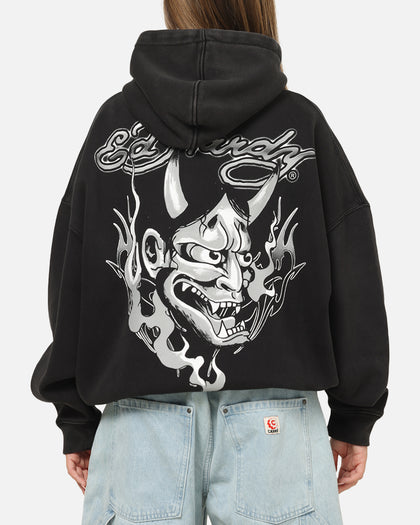 Ed Hardy Double Horns Hoodie Black Acidwash