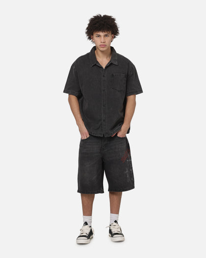 Saint Morta Graves Short Sleeve Button Up T-Shirt Black Shadow