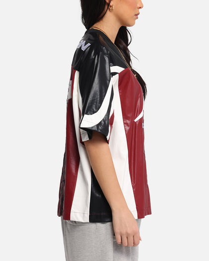 Loiter Vegan Leather Football Top Red/Black