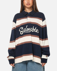 S Double Chain Stitch Long Sleeve Rugby Jersey Navy