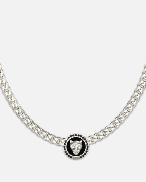 Guess Mainline Panther 21" Crystal Silver Necklace Silver